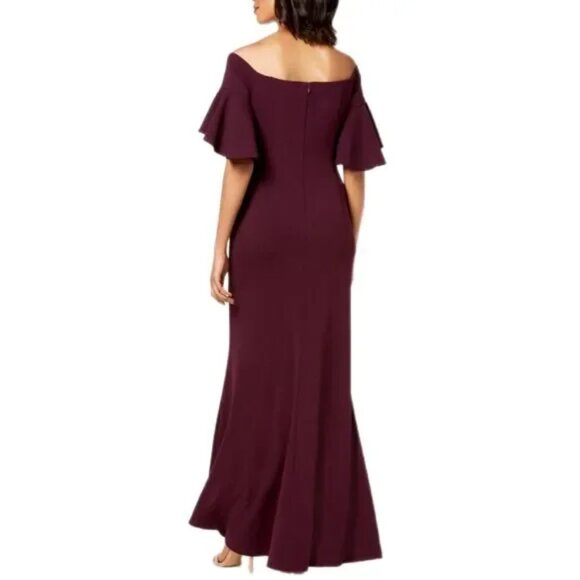 Calvin Klein NWT $199 Bordeaux Off Shoulder Sweetheart Mermaid Gown, Size 8 - Picture 2 of 3